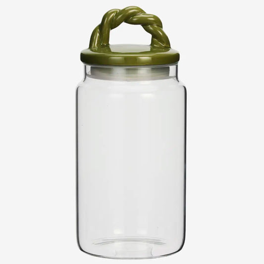 GLASS STORAGE JARS WITH CERAMIC LID | OLIVE | MADAM STOLTZ | LARGE