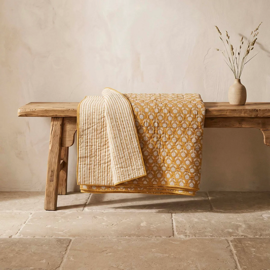 SARAH KANTHA BEDSPREAD | OCHRE | BIGGIE BEST