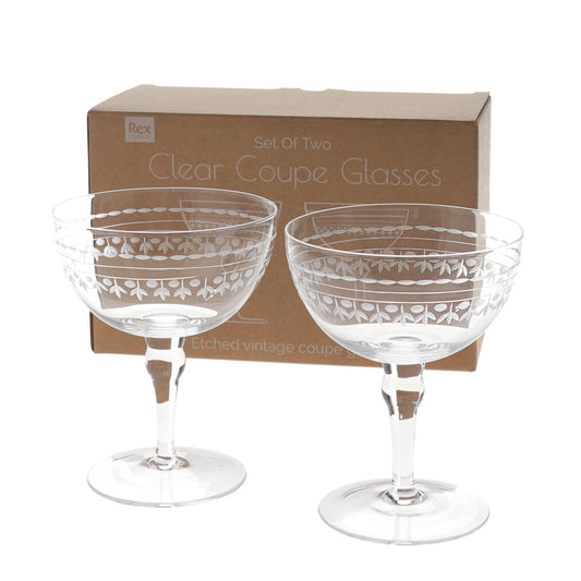 Rex B2B - UK - Vintage etched coupe glasses 200ml (set of 2) - Clear