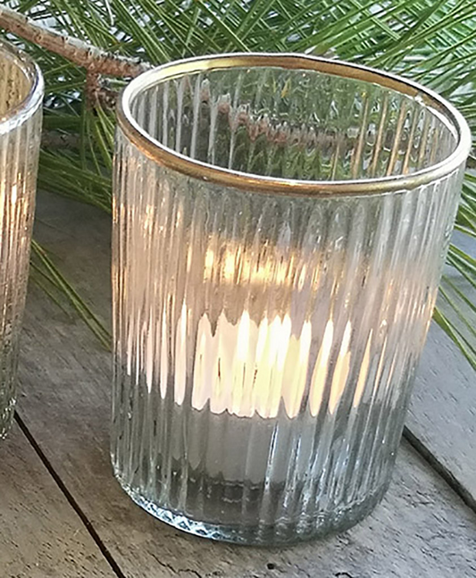 GLASS RIBBED VOTIVE |GOLD RIM | CASA VERDE