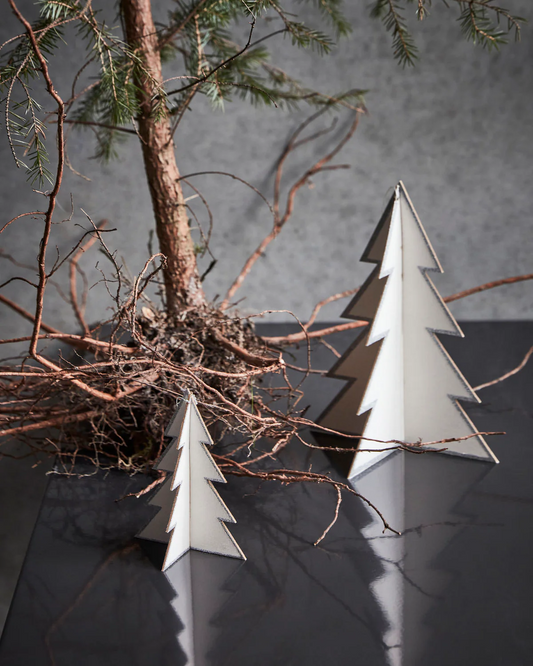 Paper Tree Christmas Decorations Set of 2 | white + silver