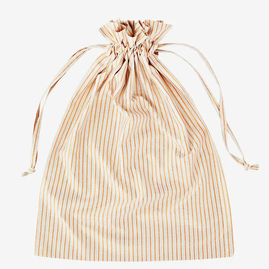 STRIPED LAUNDRY BAG | WHITE SILVER COPPER | DRAWSTRING | MADAM STOLTZ