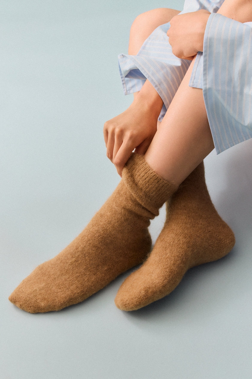 Pairs Socks - Biscuit Beige Ultra Soft Alpaca Bed Socks