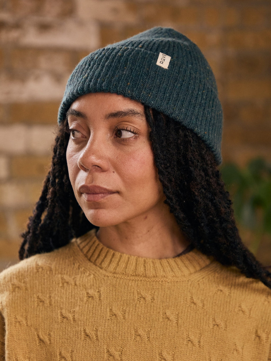 UNISEX DONEGAL BEANIE | TEAL FLECK | ROVE KNITWEAR