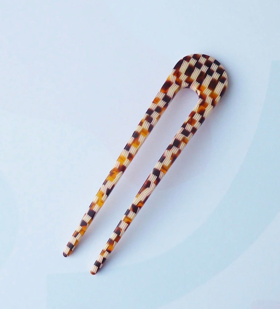 Custom Made Honey Checker Hair pin