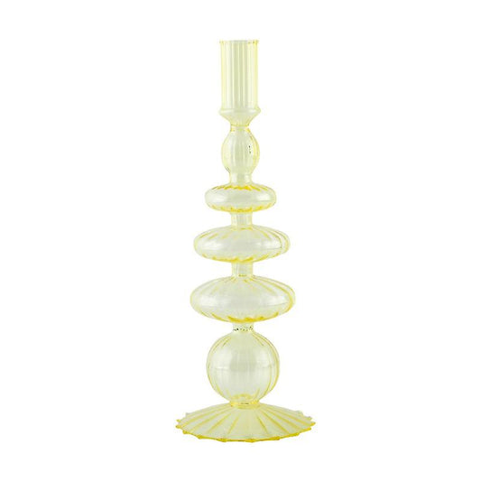 Lace Taper Glass Candlestick Holder: Yellow