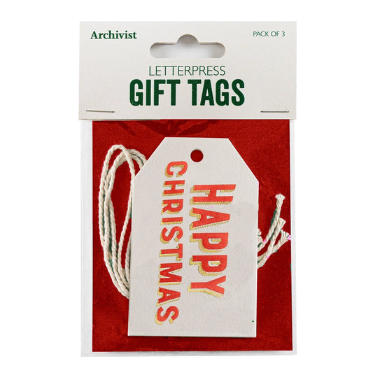 PACK OF THREE HAPPY CHRISTMAS GIFT TAGS | ARCHIVIST