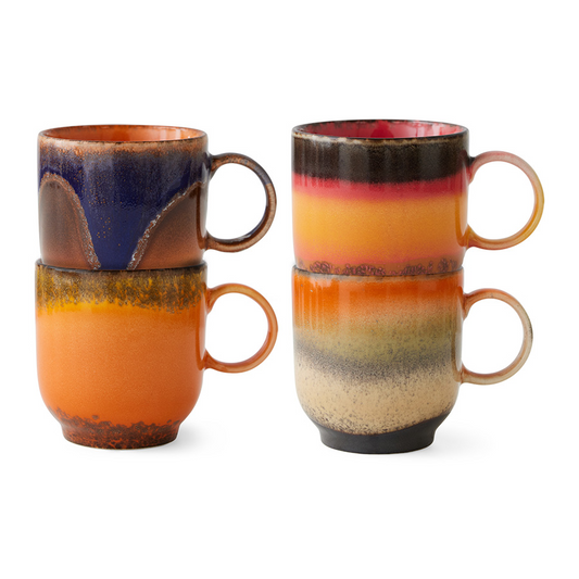 HKLIVING | 70s CERAMICS CAFÉ MUGS | SET OF 4 | BRAZIL