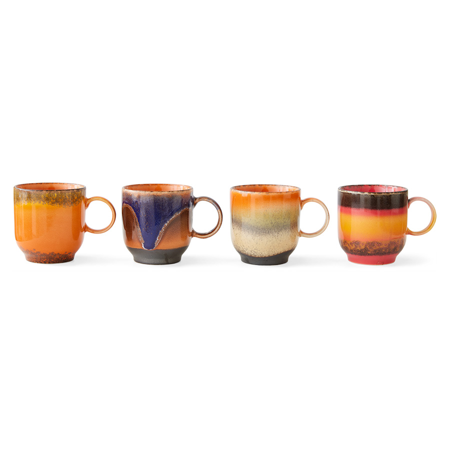 HKLIVING | 70s CERAMICS CAFÉ MUGS | SET OF 4 | BRAZIL