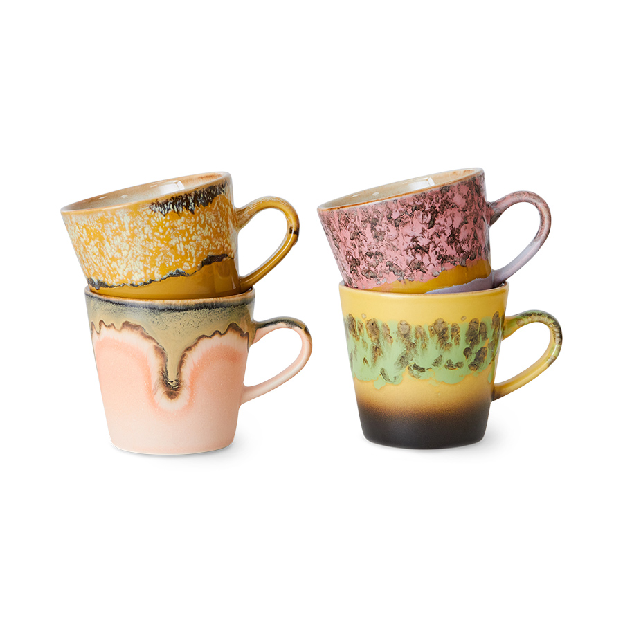 HKLIVING | 70s CERAMICS AMERICANO MUGS | SET OF 4 | RADIANT