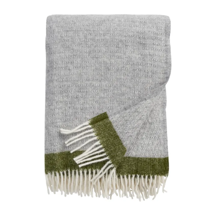 KLIPPAN |THROW | HAMPUS | GREY AND AVOCADO | 100% LAMBSWOOL