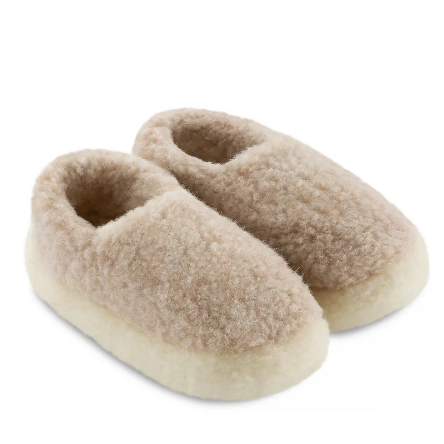 YOKO WOOL FULL SLIPPERS IN BEIGE MERINO WOOL