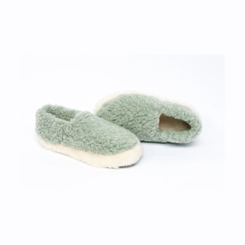 YOKO WOOL FULL SLIPPERS IN GREEN MERINO WOOL