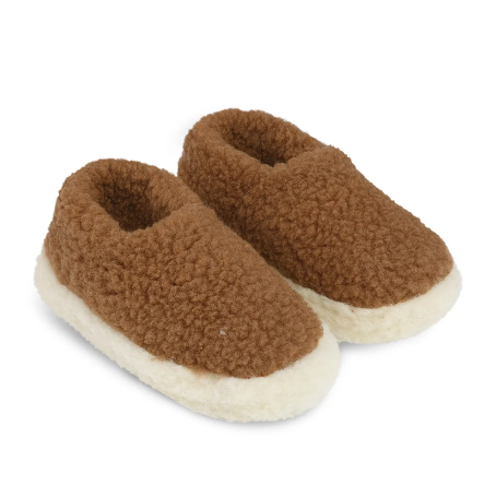 YOKO WOOL FULL SLIPPERS IN BROWN MERINO WOOL