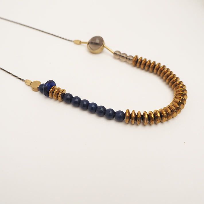 Abacus long beads necklace |smoky quartz, cobalt, hematite and howlite | by Bold and Brass