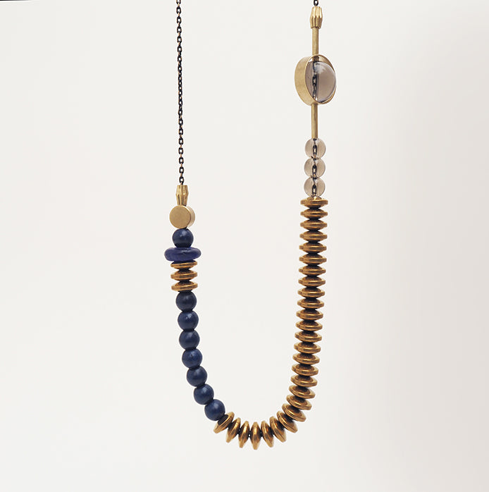 Abacus long beads necklace |smoky quartz, cobalt, hematite and howlite | by Bold and Brass