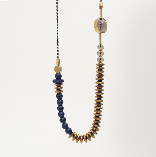 Abacus long beads necklace |smoky quartz, cobalt, hematite and howlite | by Bold and Brass