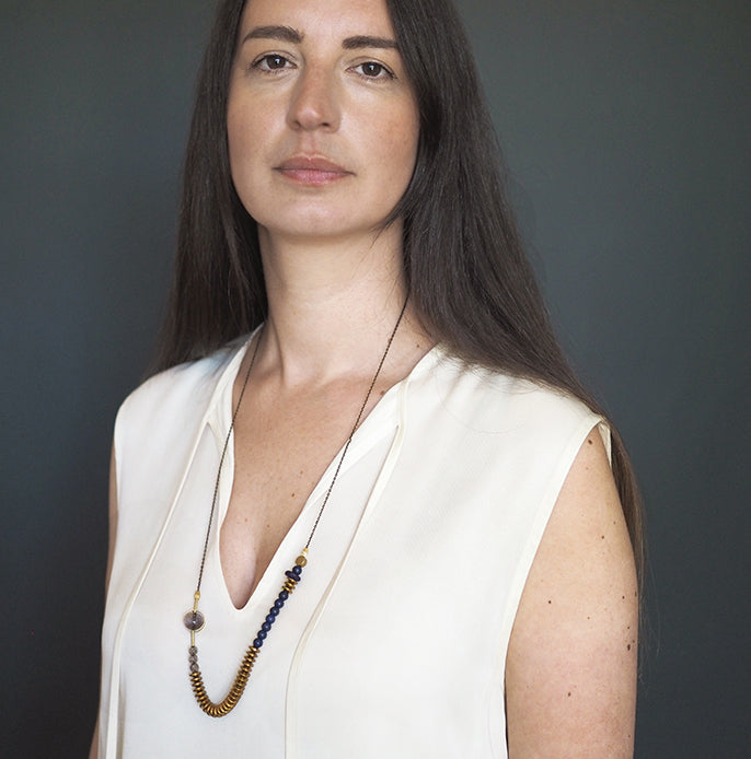 Abacus long beads necklace |smoky quartz, cobalt, hematite and howlite | by Bold and Brass