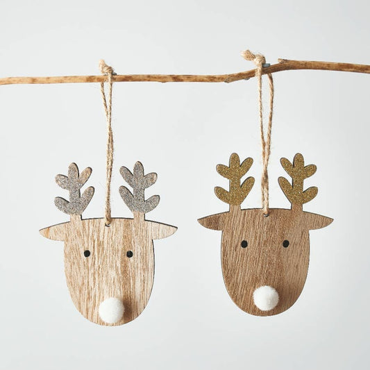 WOOD REINDEER WITH GLITTER ANTLERS