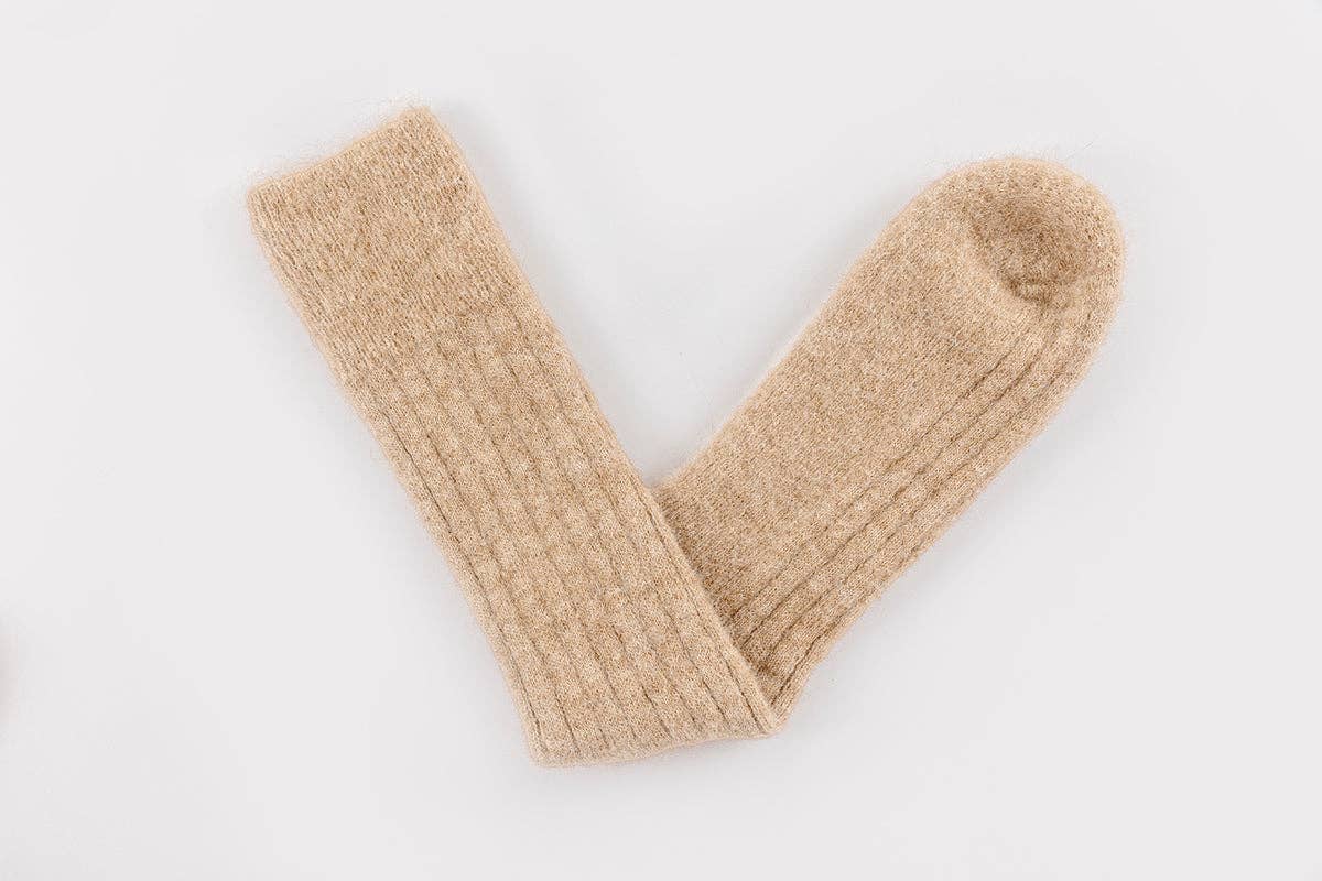 Ultra Soft Fawn Alpaca Bed Socks: Medium (UK 8-10)