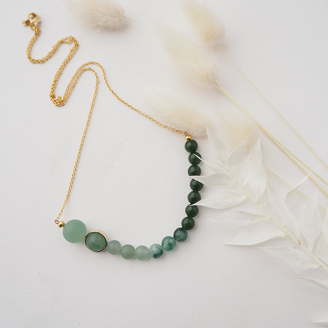 atoll necklace | seagrass jade and Aventurine and brass| by brass+bold