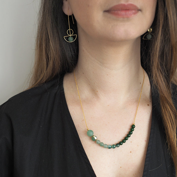 atoll necklace | seagrass jade and Aventurine and brass| by brass+bold