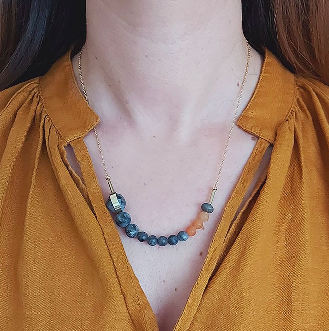 atoll necklace | lava Labradorite and agate and brass| by brass+bold