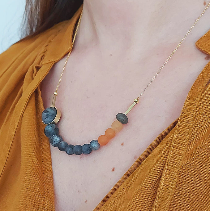 atoll necklace | lava Labradorite and agate and brass| by brass+bold