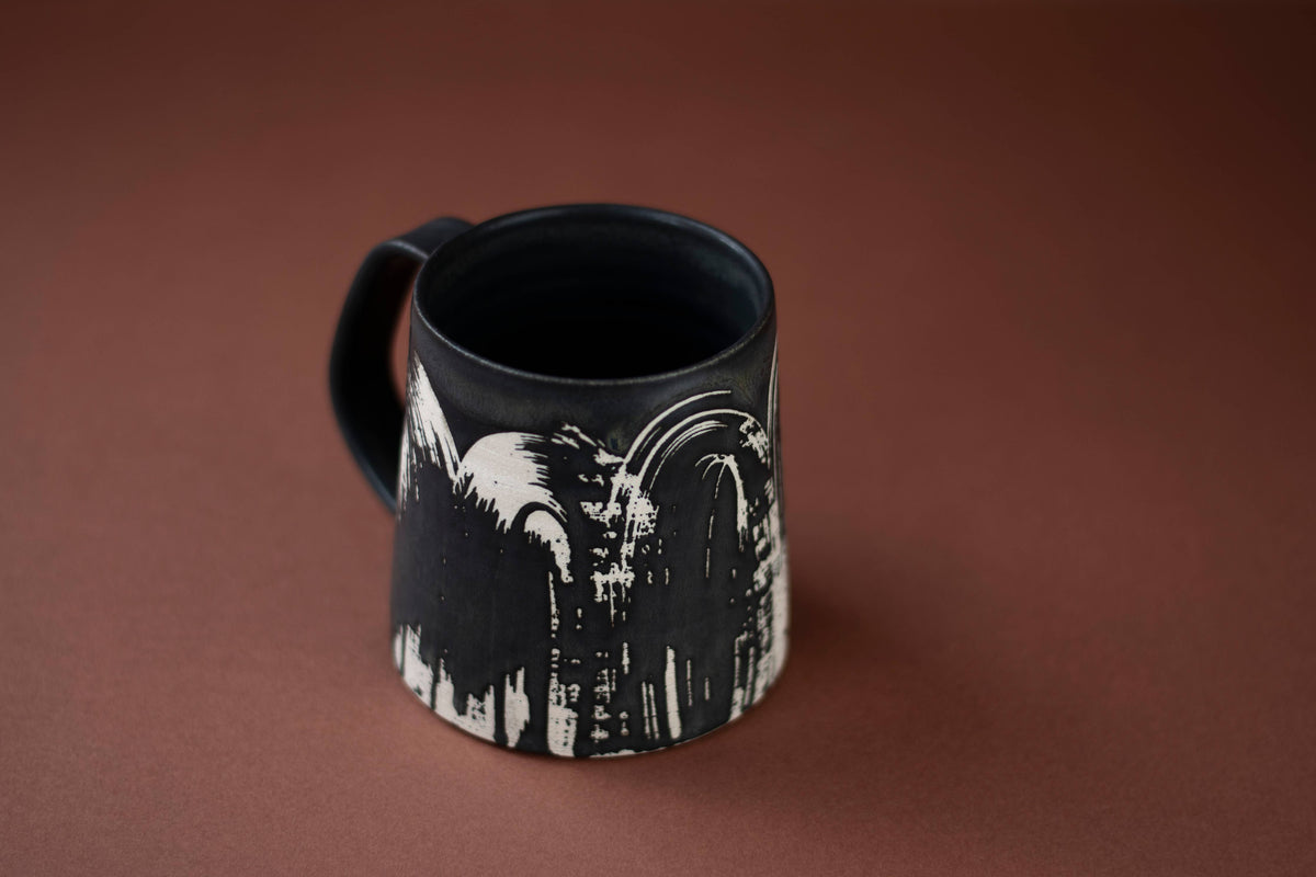 Silverceramics - Ceramic Mug Brush Stroke Pattern - Black - Large - Handmade