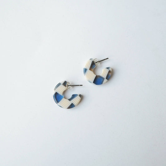 Custom Made - Ocean Checker Super Mini Hoop Earrings