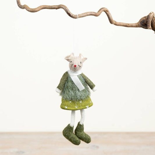 Gainsborough Giftware x Portland Living - Girl Green Skirt Polka Dot Hanging Mice, 15cm