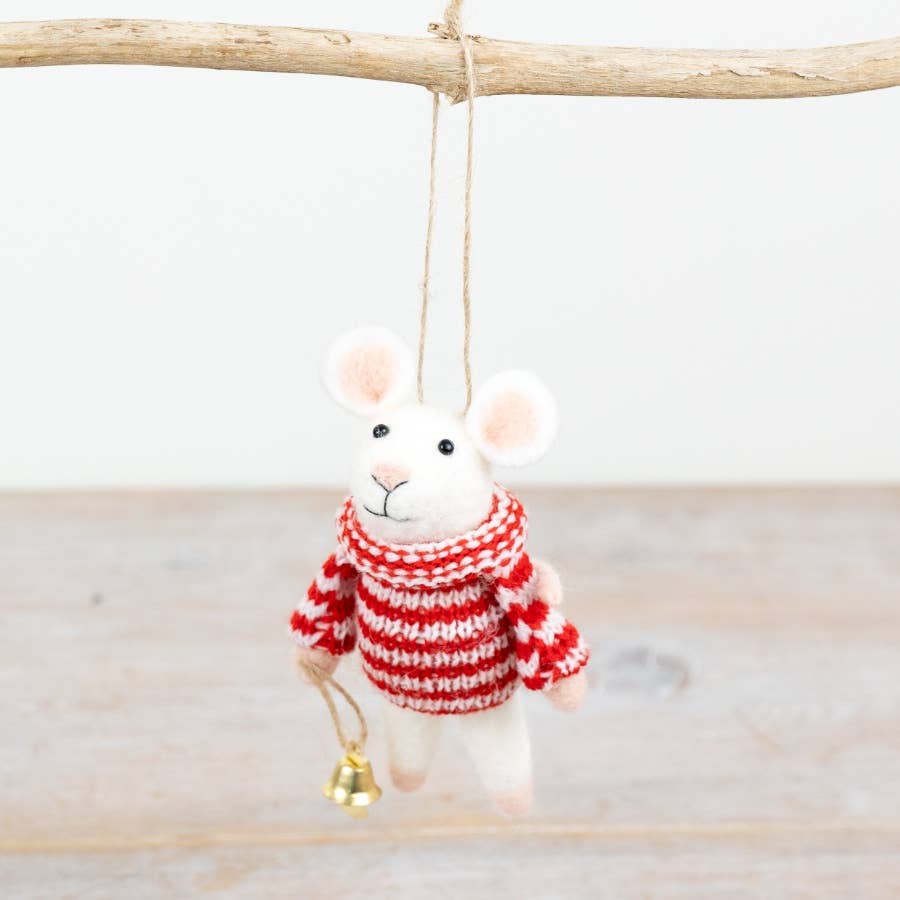 FELT HANGING DECORATION | MOUSE IN STRIPED JUMPER | 11cm | GAINSBOROUGH