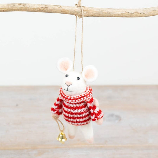Gainsborough Giftware x Portland Living - Hanging Felt Mouse w/ Striped Jumper 11cm