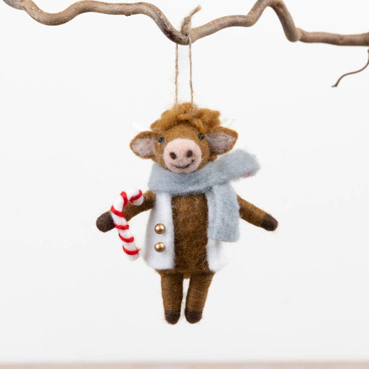 Gainsborough Giftware x Portland Living - 13cm Festive Felt Highland Cow Hanger