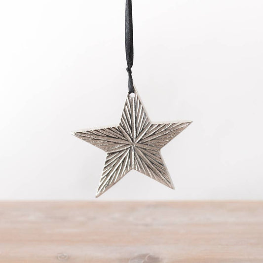 SILVER DECORATIVE STAR ON HANGER MEDIUM