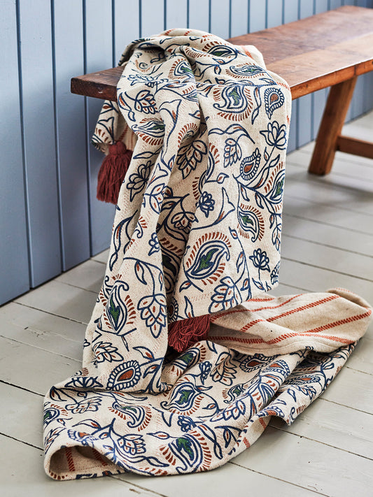 PAISLEY THROW| BLOOMINGVILLE | BLUE AND BROWN  |MIXED FIBRES
