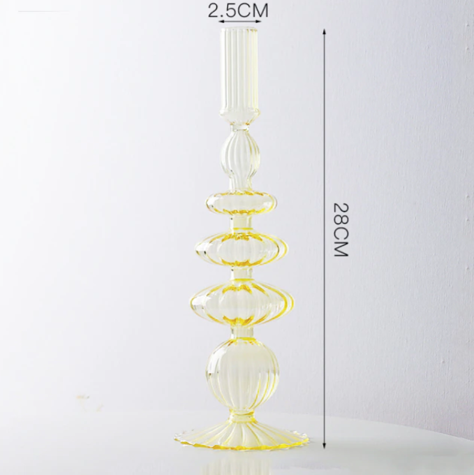 Lace Taper Glass Candlestick Holder: Yellow