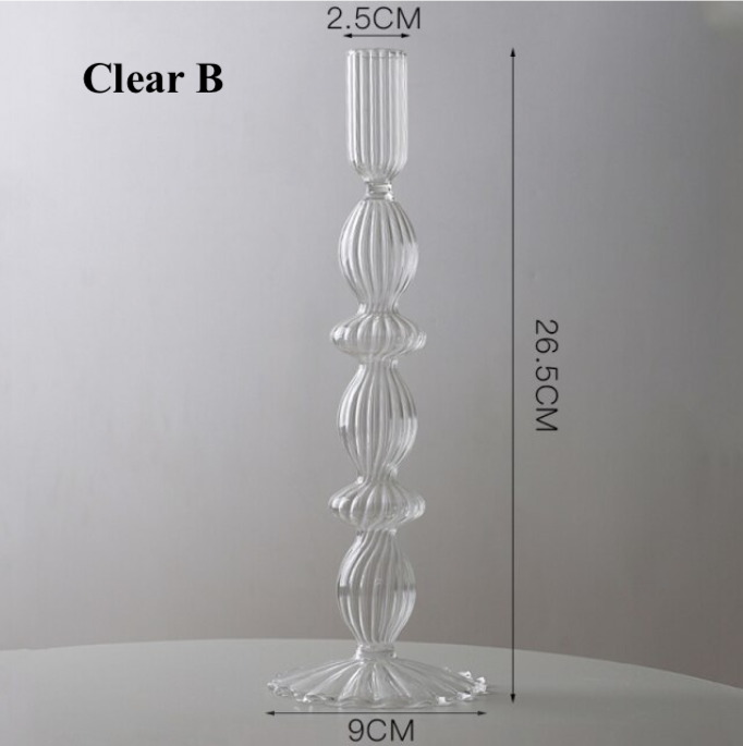 Lace Taper Glass Candlestick Holder: Clear B