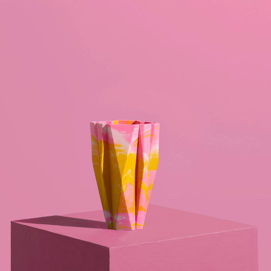 Art Deco Jesmonite Vase, Marbled in Mustard & Pink